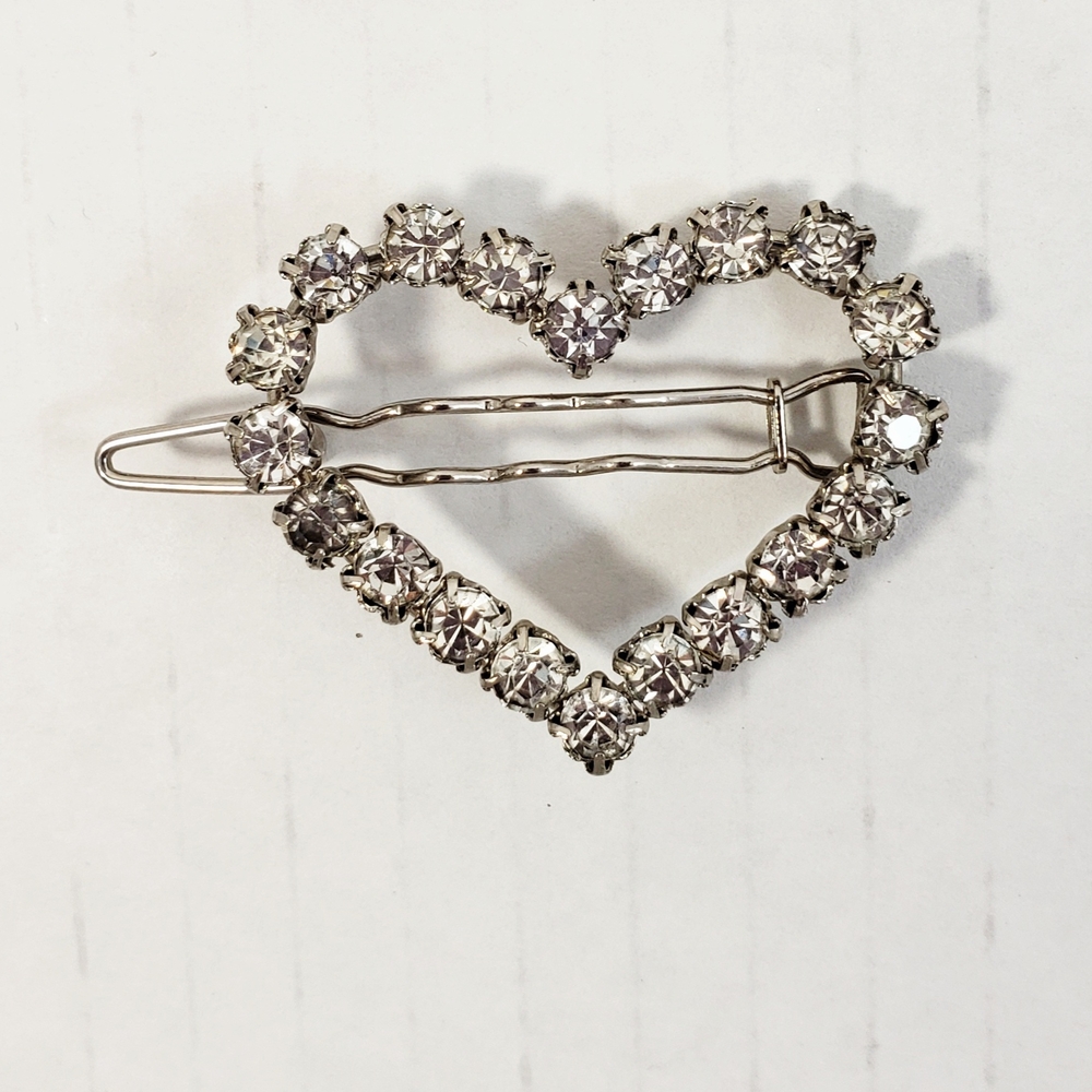 Rhinestone Crystal Heart-Shaped Hair  Barrette Vintage - Picture 8 of 8